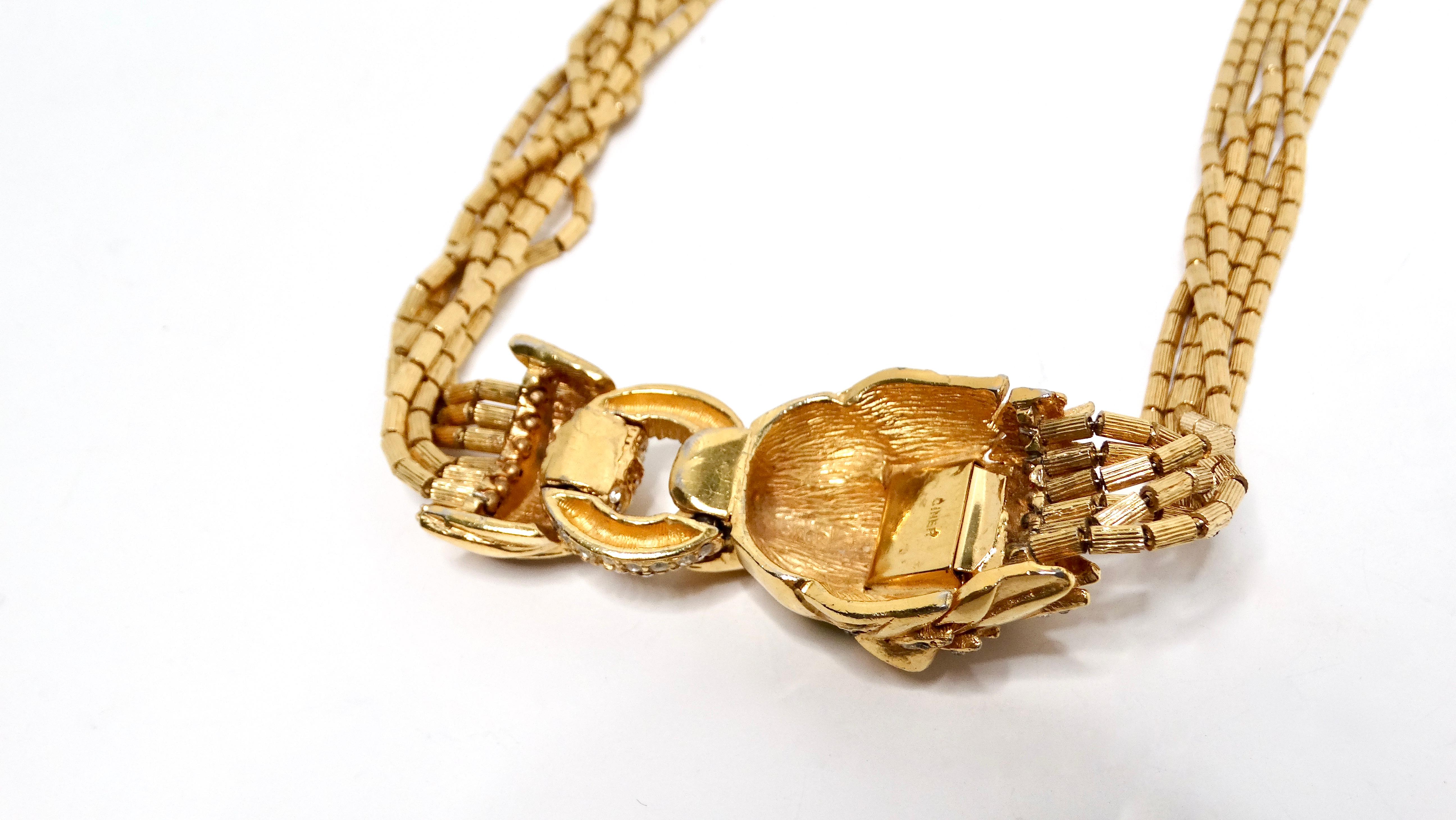 Collana di perline a 6 fili di Ciner placcata oro con motivo a testa di leone in vendita 2