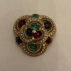 Ciner Gold plattiert Cabochon Strass Moghul Jewels Of India Ohrring Brosche Set