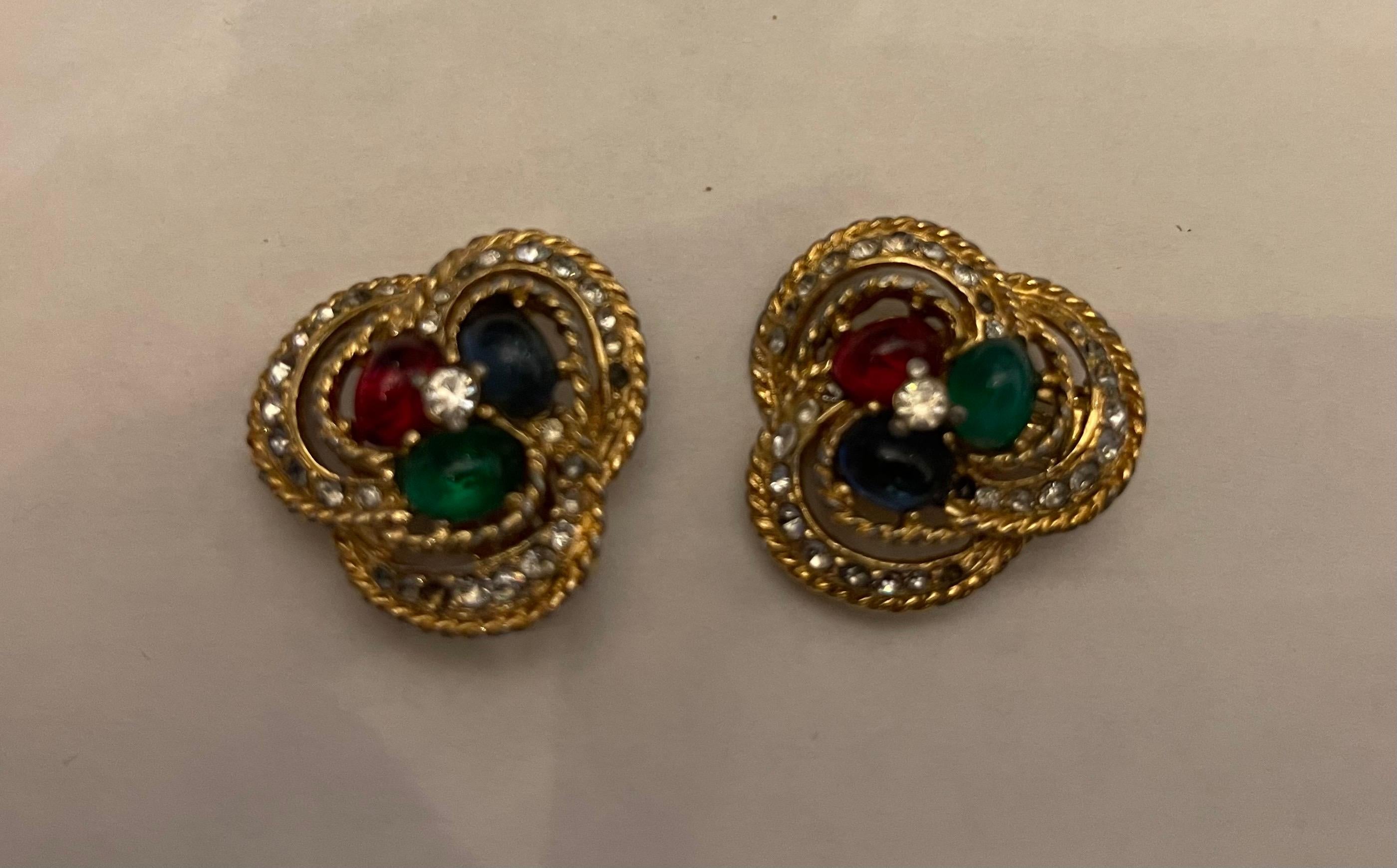 Ciner Gold plattiert Cabochon Strass Moghul Jewels Of India Ohrring Brosche Set (Moderne) im Angebot