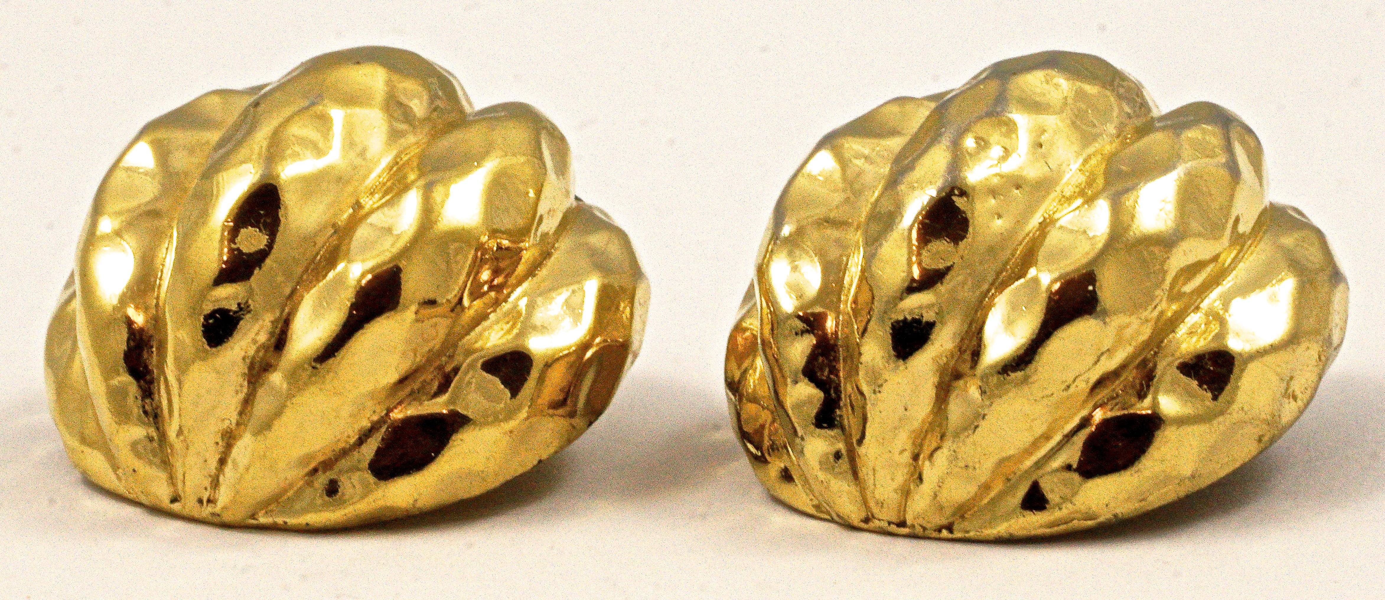 Women's or Men's Ciner Gold Plated Domed Clip On Earrings with a Ridged and Patterned Design For Sale