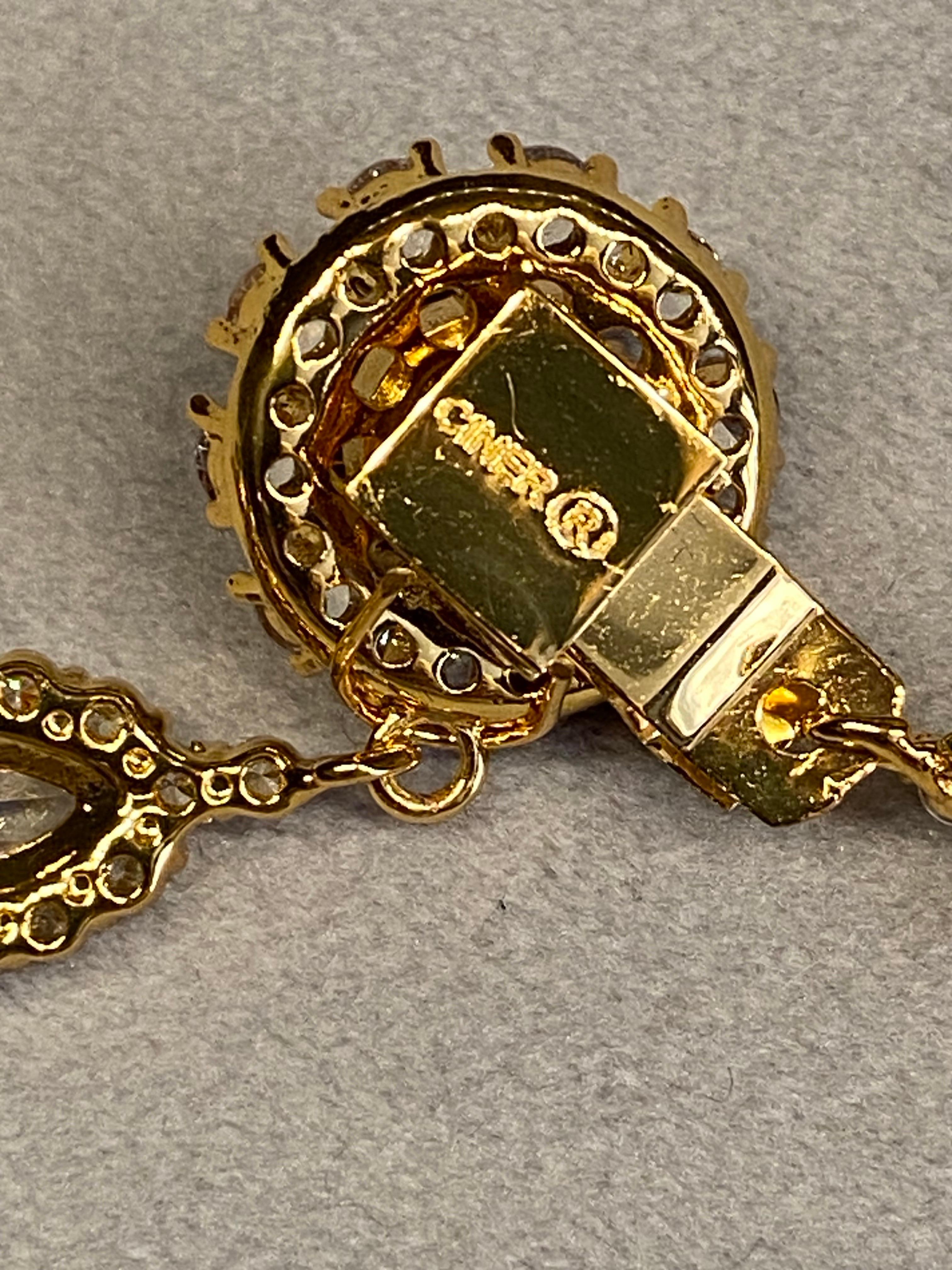 Collier et boucles d'oreilles Ciner en or, poire mauve et cristal, années 1980 en vente 6