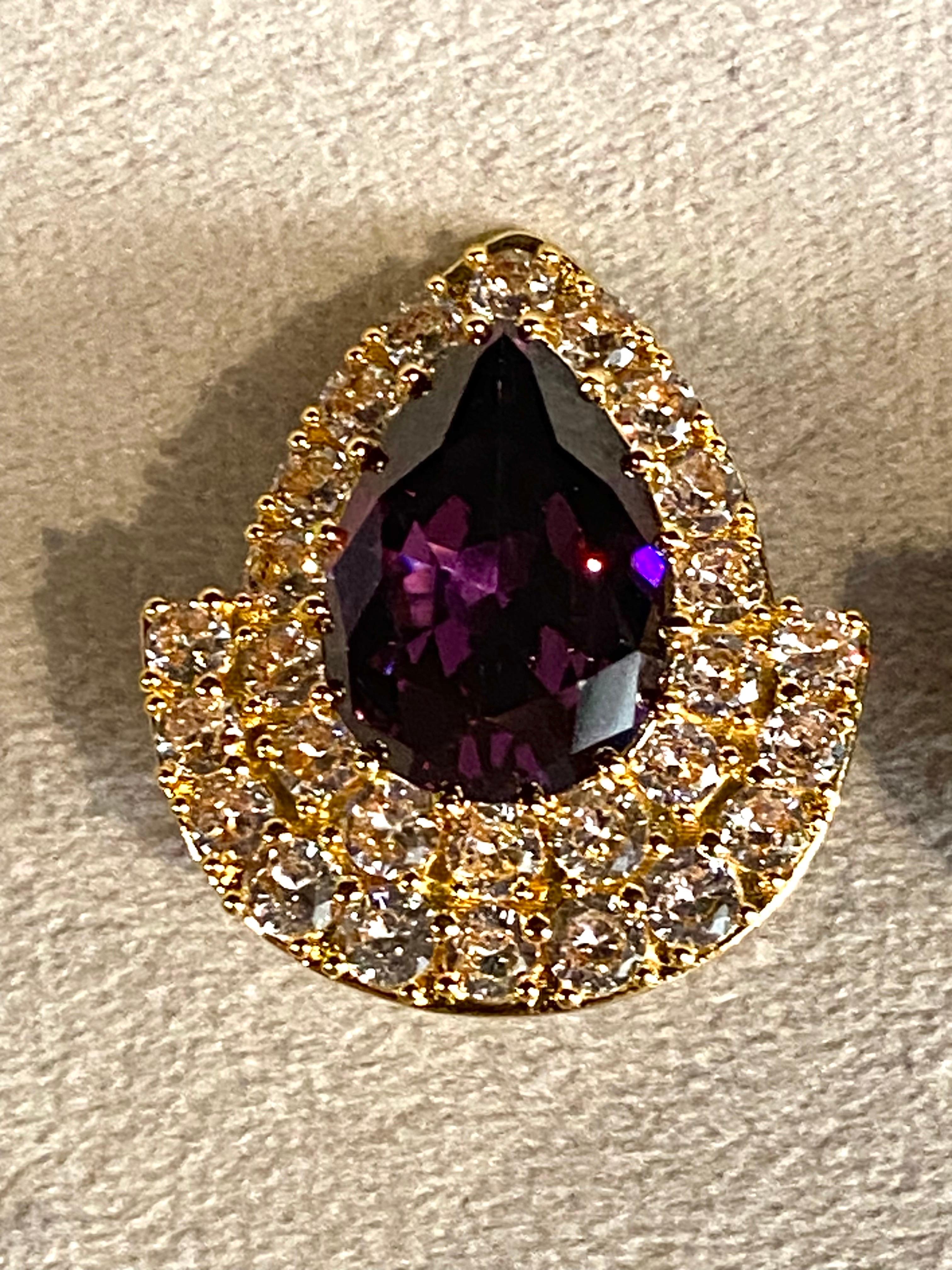 Collier et boucles d'oreilles Ciner en or, poire mauve et cristal, années 1980 en vente 7