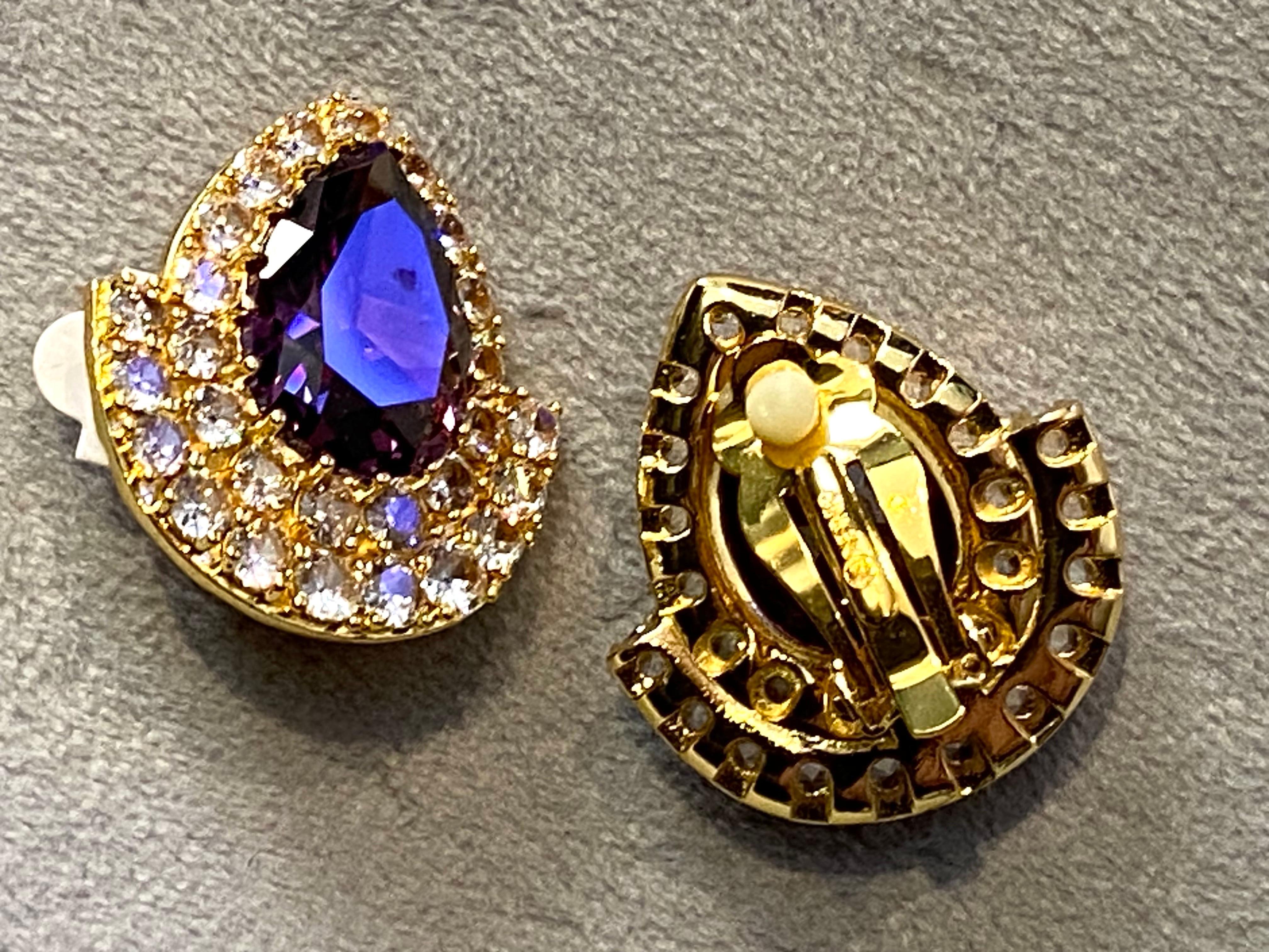 Collier et boucles d'oreilles Ciner en or, poire mauve et cristal, années 1980 en vente 8
