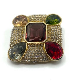 Ciner Gold, Rhinestone and Colored Crystal Stone Brooch