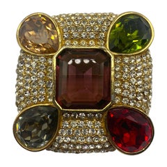 Vintage Ciner Gold, Rhinestone and Colored Crystal Stone Brooch