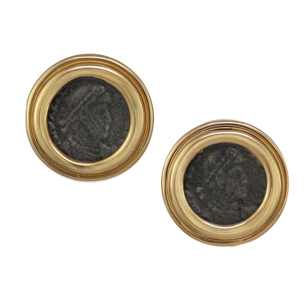 Classical Roman CINER Gold Roman Coin Button CLIP Earring