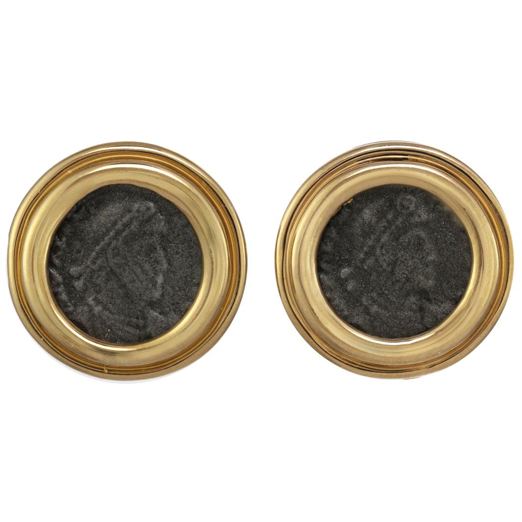 CINER Gold Roman Coin Button CLIP Earring