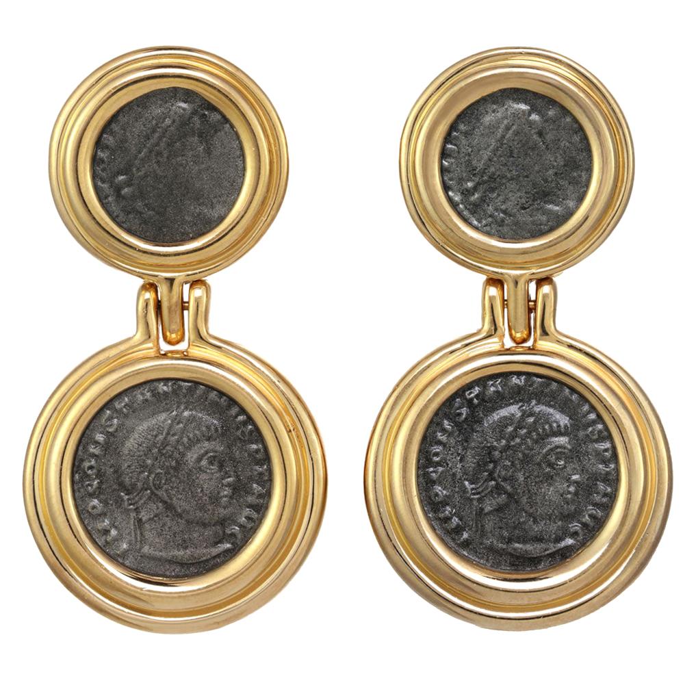 CINER Gold Roman Coin Double Button CLIP Earring For Sale