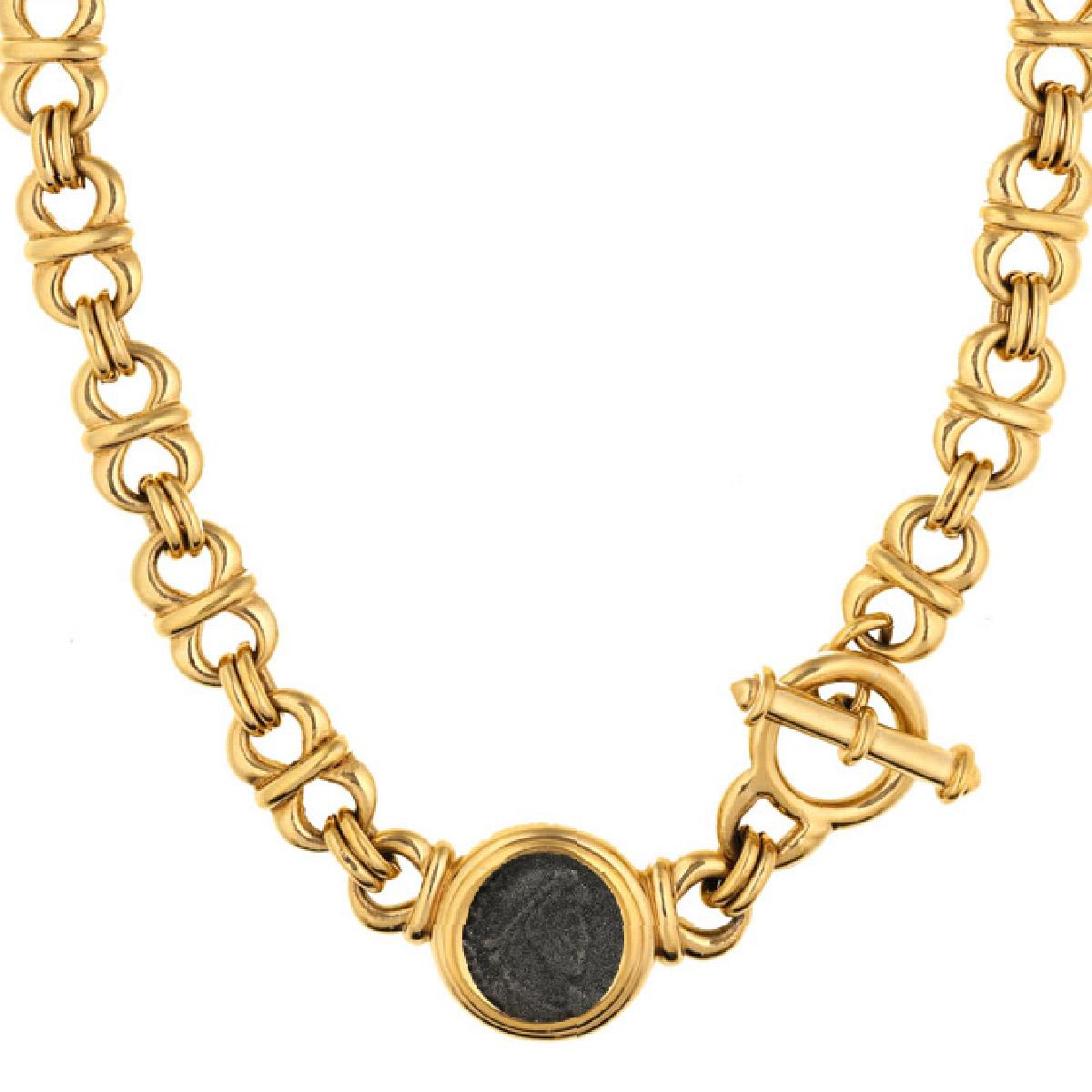 With a Roman inspired coin motif, this necklace will be a timeless addition to your jewelry collection.

PLEASE NOTE: The pieces available are not vintage and are not reproductions.
CINER uses original models to produce our jewelry today.

The Coin