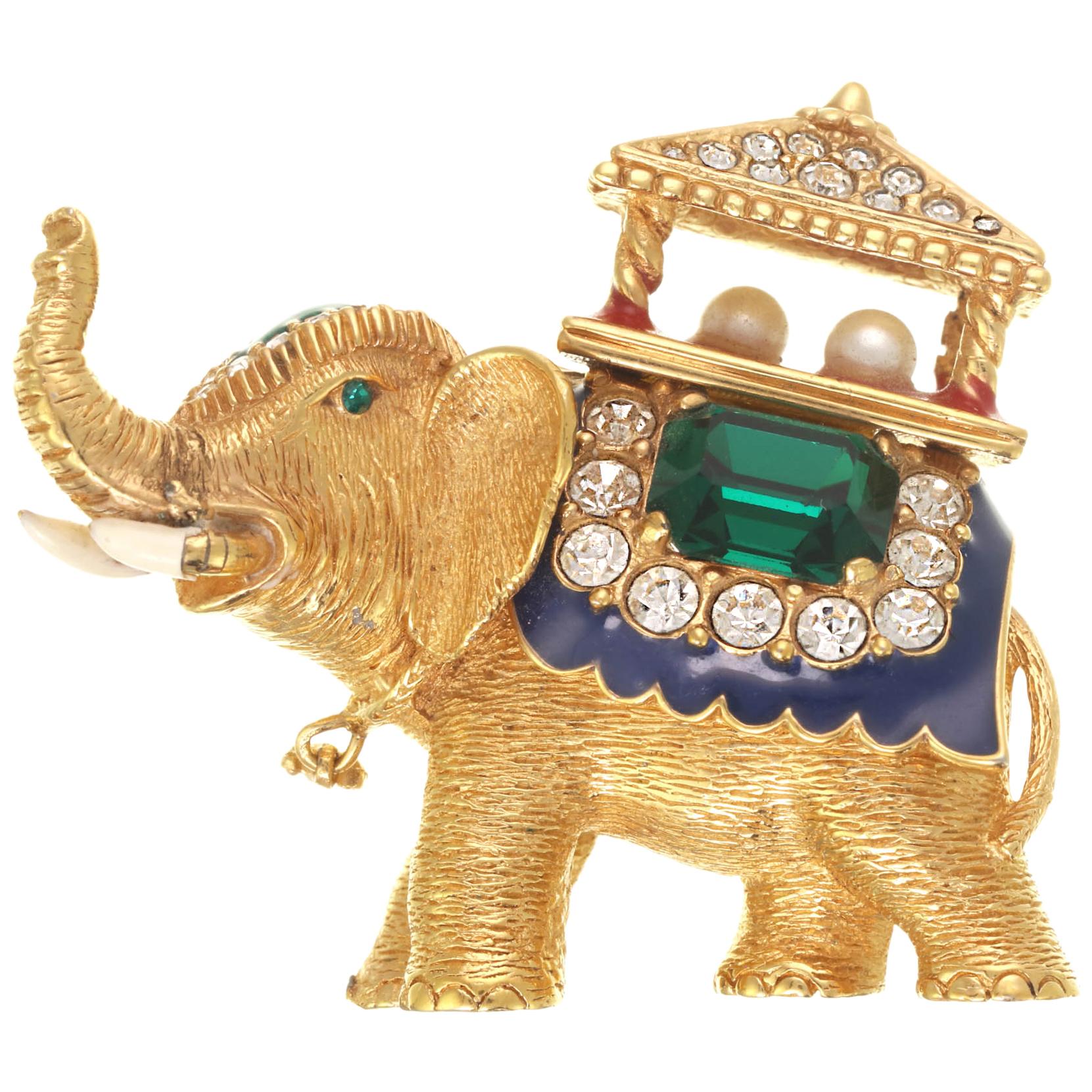 CINER Golden Elephant with Pagoda Brooch For Sale