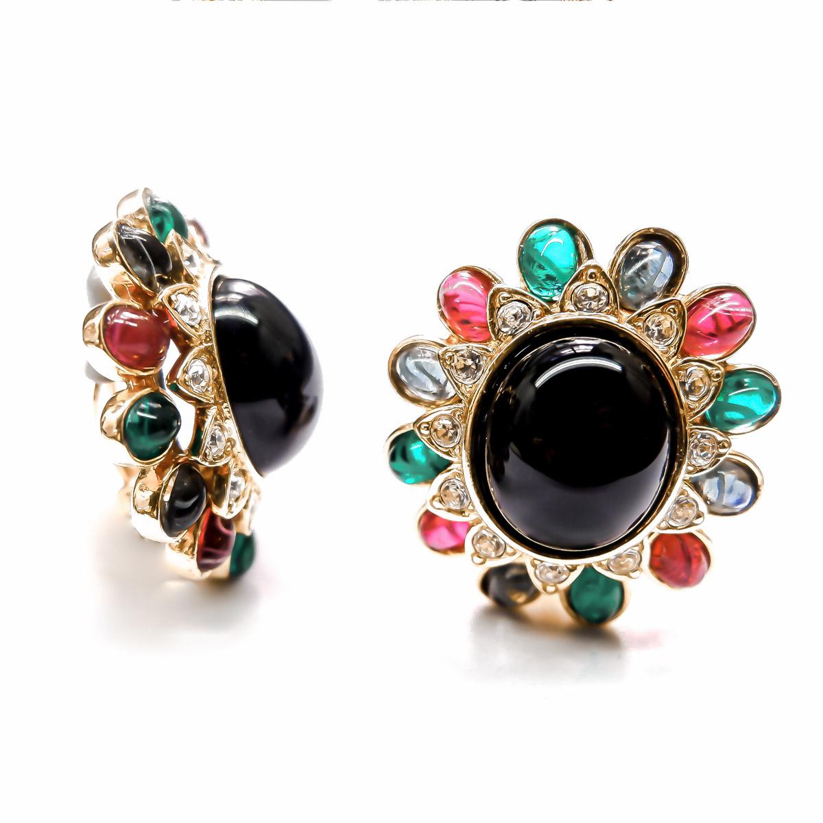 Contemporary CINER Golden Sapphire Ruby Emerald Vintage Inspired CLIP Earrings For Sale