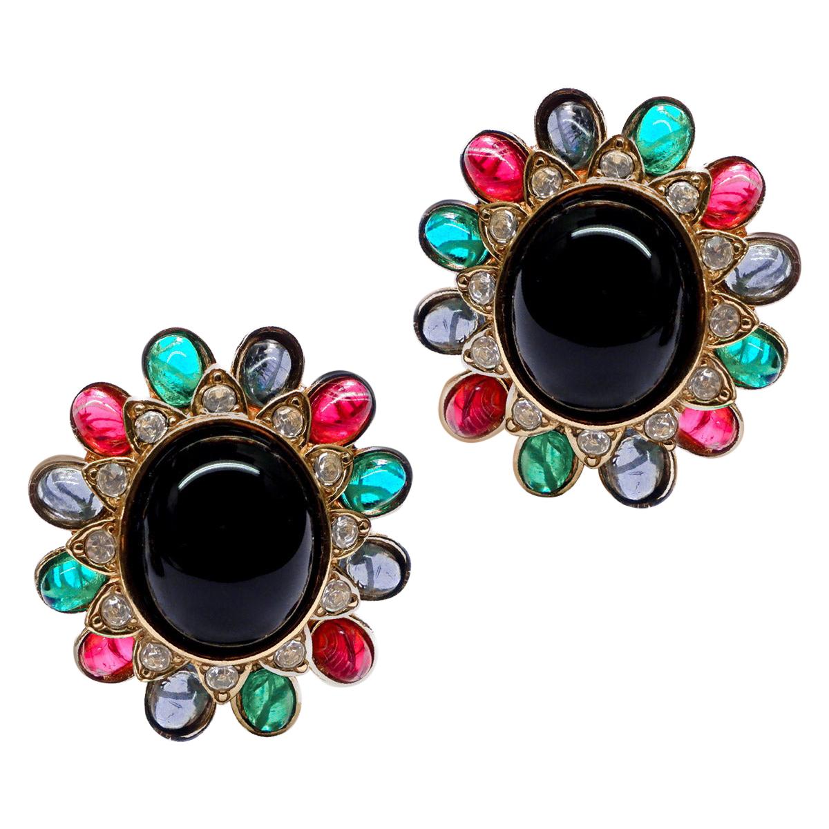 CINER Golden Sapphire Ruby Emerald Vintage Inspired CLIP Earrings For Sale