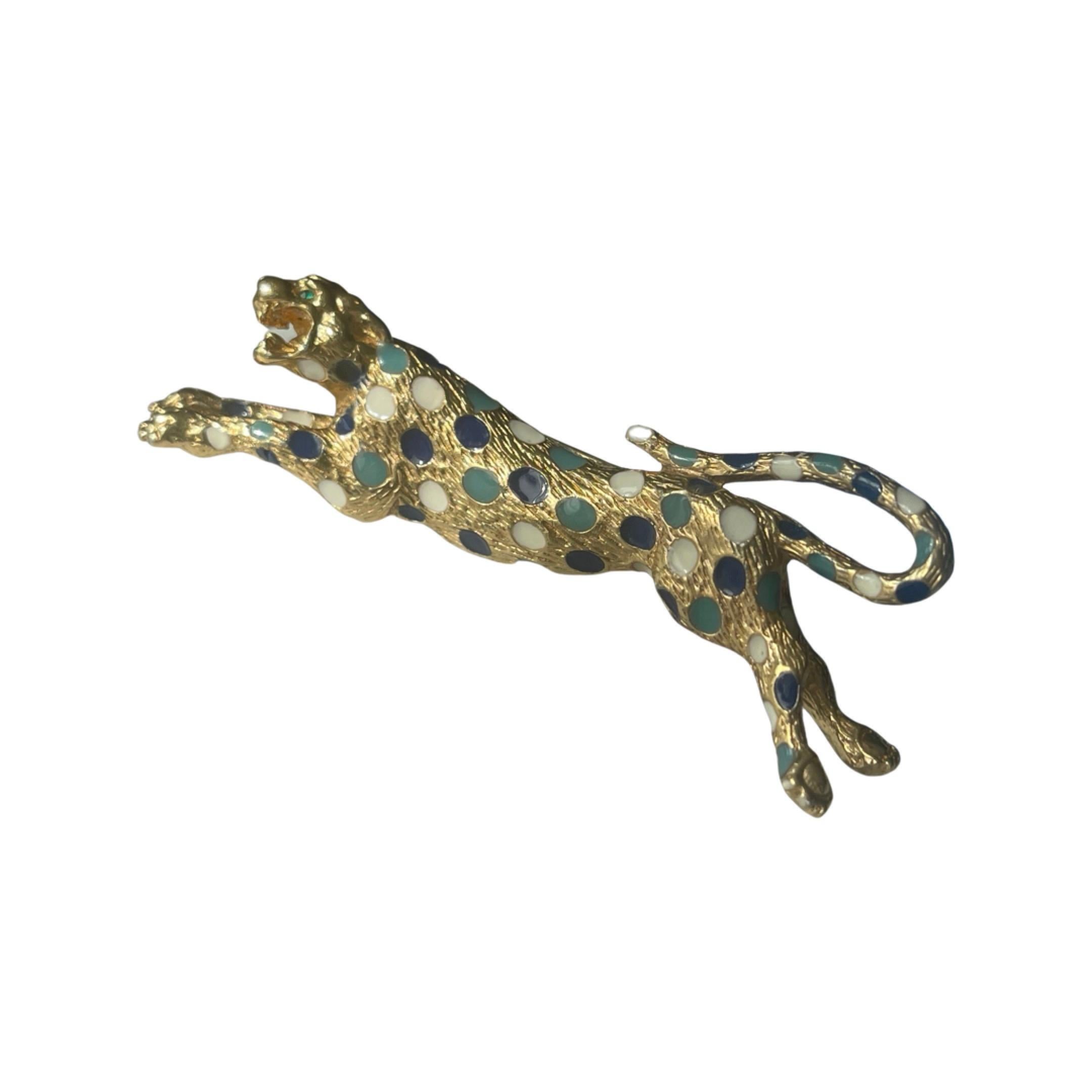 Women's Ciner Hand Painted Gold-Tone Leopard Brooch.  Circa. 1980s-1989 For Sale