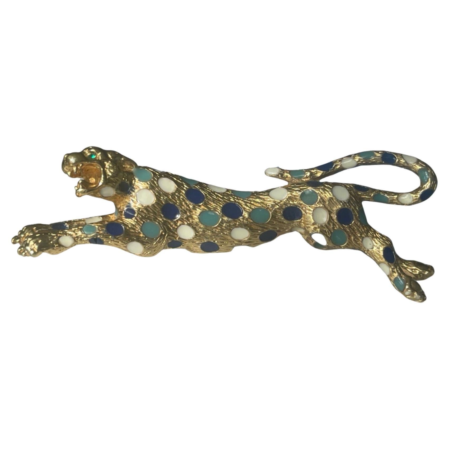 Ciner Hand Painted Gold-Tone Leopard Brooch.  Circa. 1980s-1989 For Sale