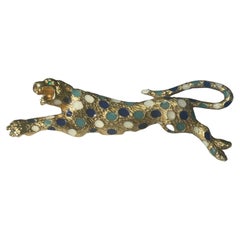 Retro Ciner Hand Painted Gold-Tone Leopard Brooch.  Circa. 1980s-1989