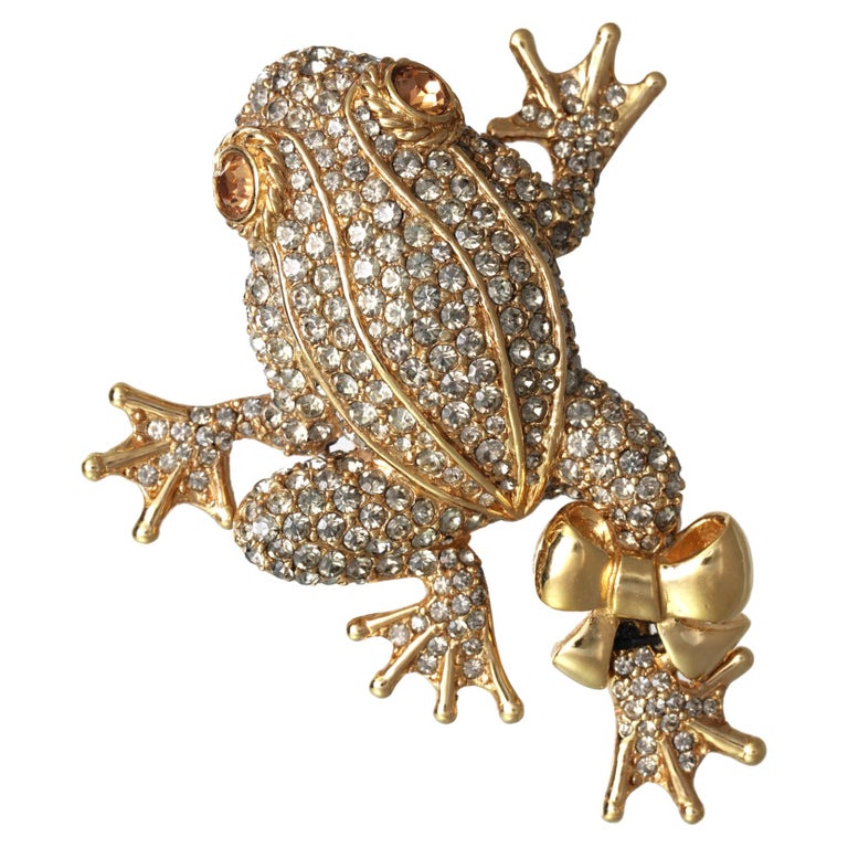 CINER Leaping Frog Pin with Black Diamond Rhinestones and Polished Gold ...