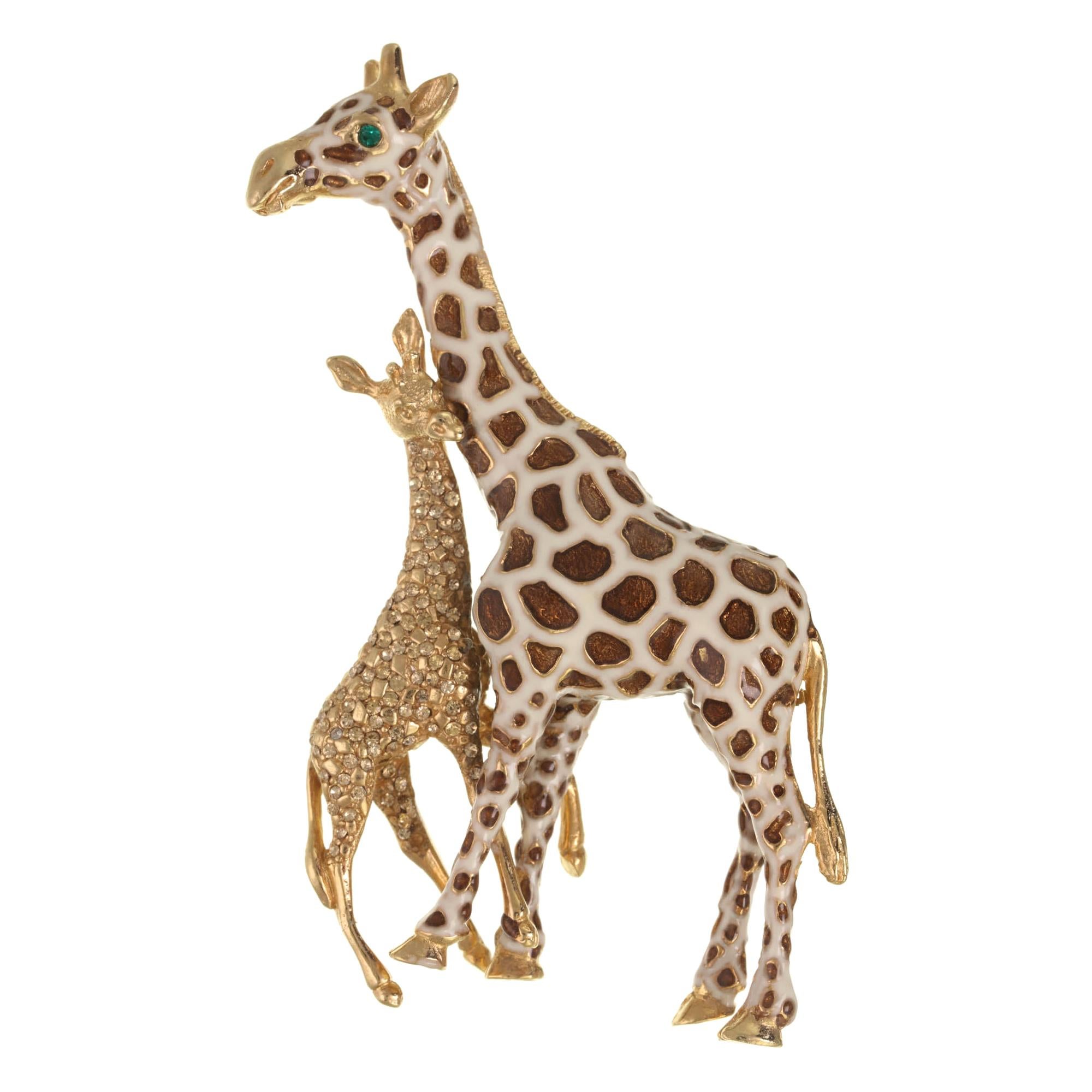 Ciner Mom and Baby Giraffe Brooch For Sale