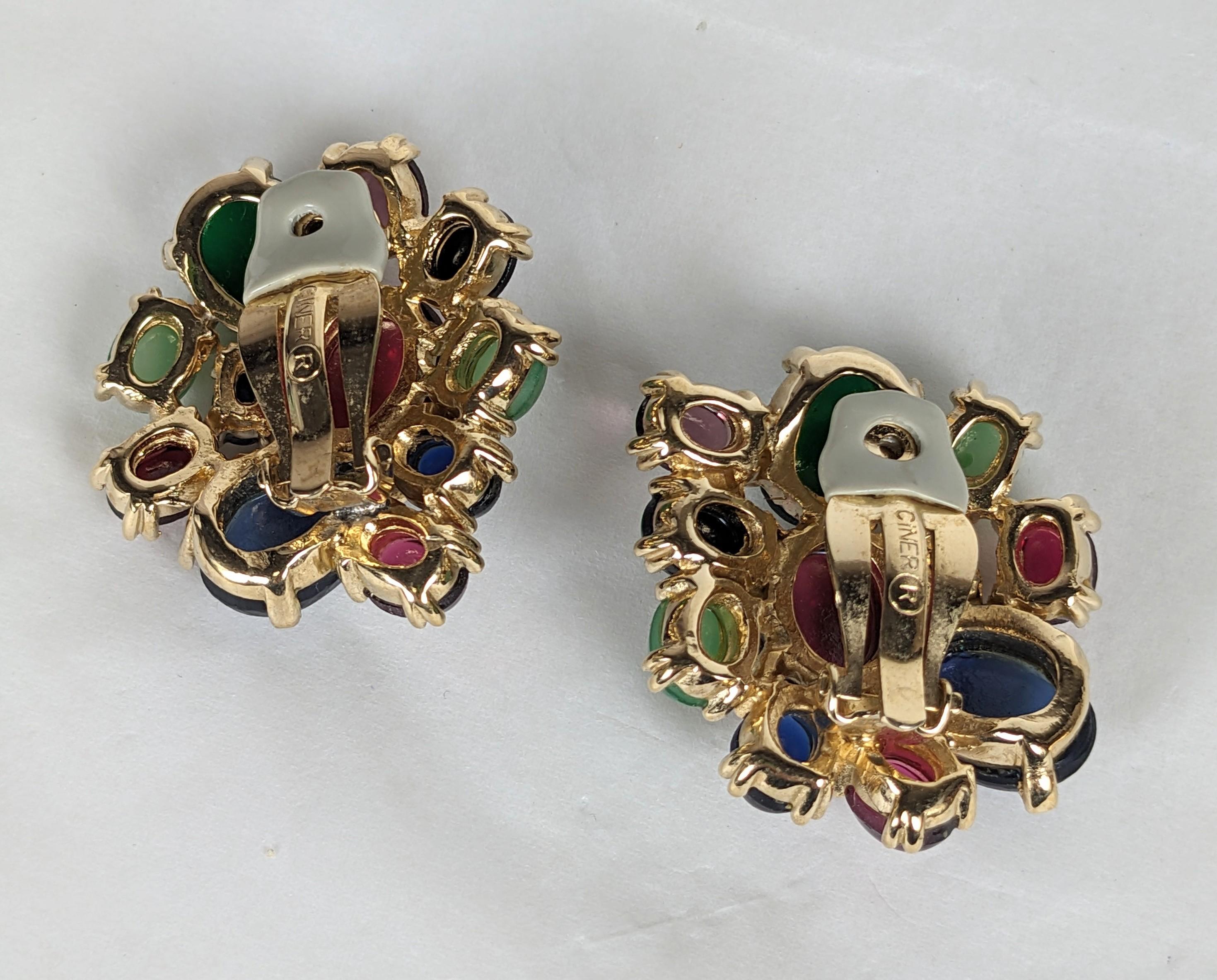 Artisan Ciner Multi Cabochon Ear Clips For Sale