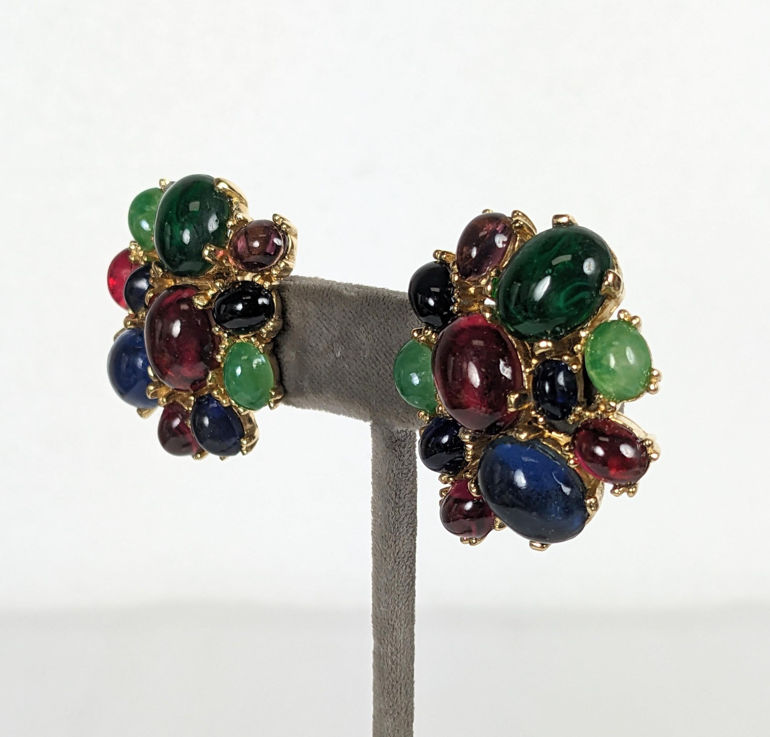 Women's or Men's Ciner Multi Cabochon Ear Clips For Sale
