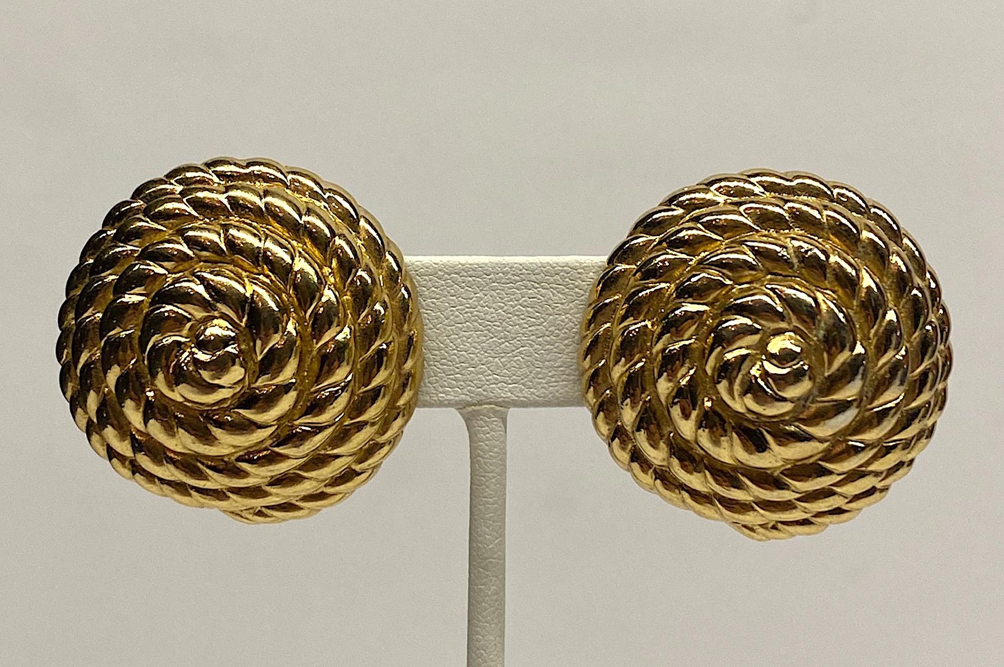 Ciner Nautical Coiled Rope Gold Button Earrings 1