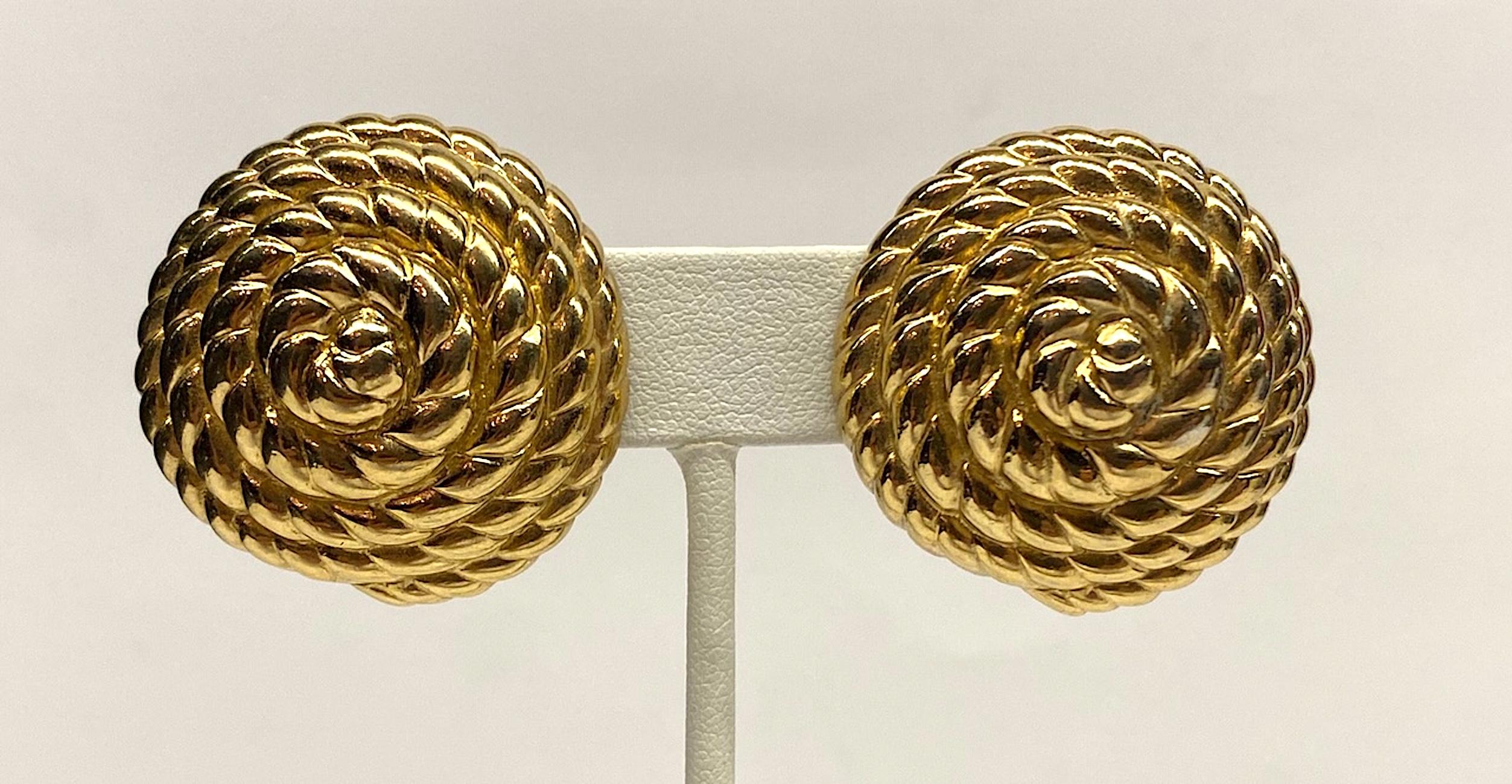 Ciner Nautical Coiled Rope Gold Button Earrings 2