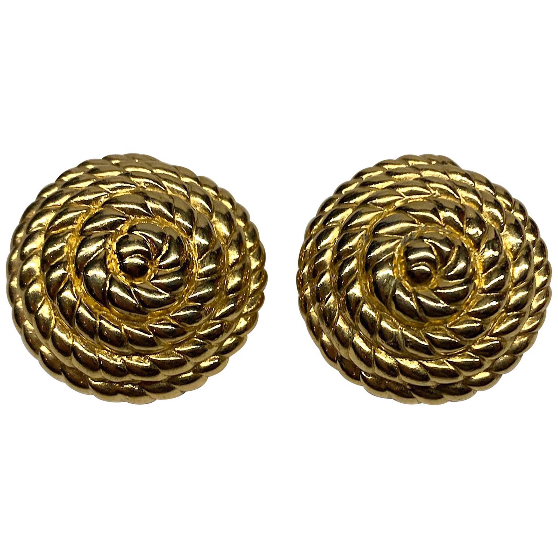 Ciner Nautical Coiled Rope Gold Button Earrings