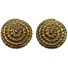 Ciner Nautical Coiled Rope Gold Button Earrings