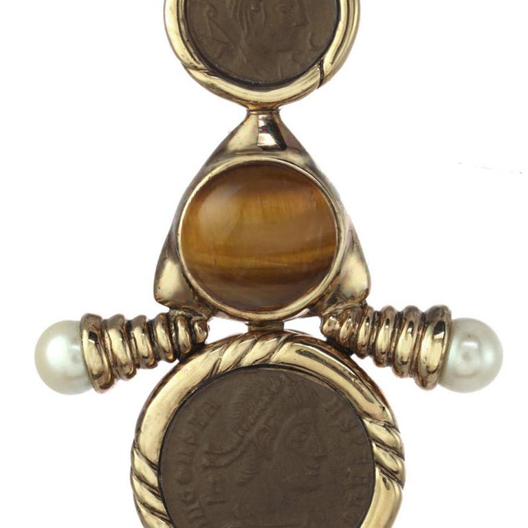 CINER Nautical Gold Roman Coin Pin with Genuine Tiger's Eye and Pearl ...