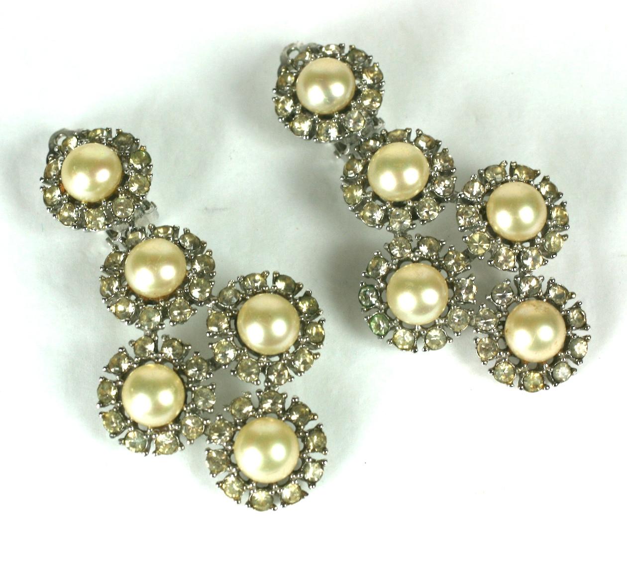 Round Cut Ciner Pearl and Pave Pendant Earclips For Sale