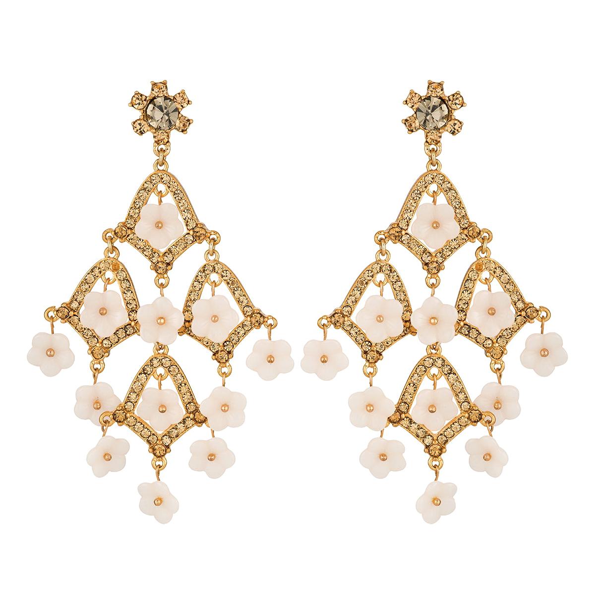 CINER Pink Floral and Rhinestone Chandelier CLIP Earring For Sale at