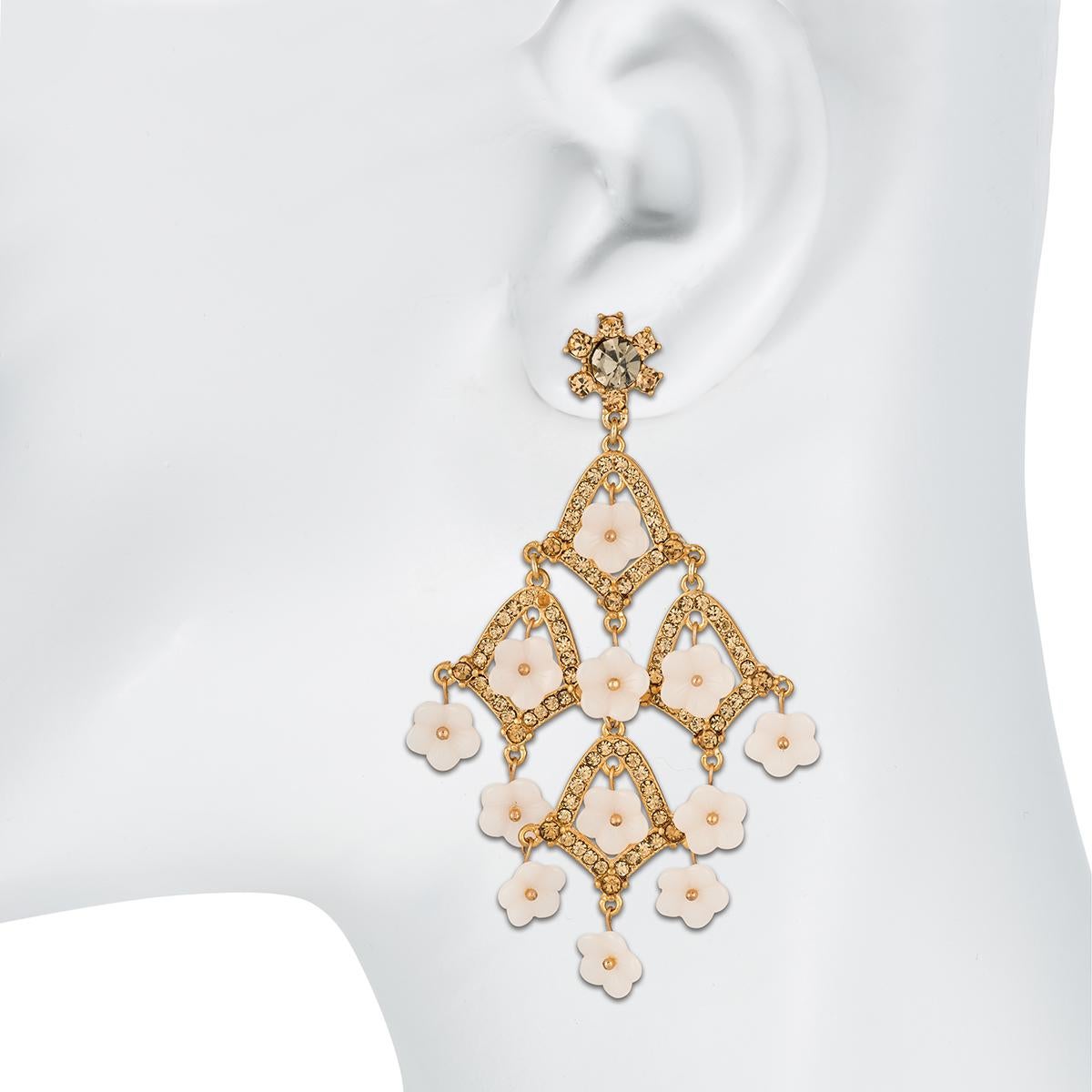 Contemporary CINER Pink Floral and Rhinestone Chandelier PIERCED Earring For Sale