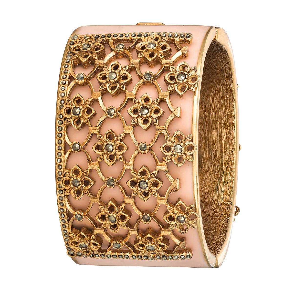 Contemporary CINER Pink Gated Secret Garden Bracelet with Marcasite Rhinestones For Sale