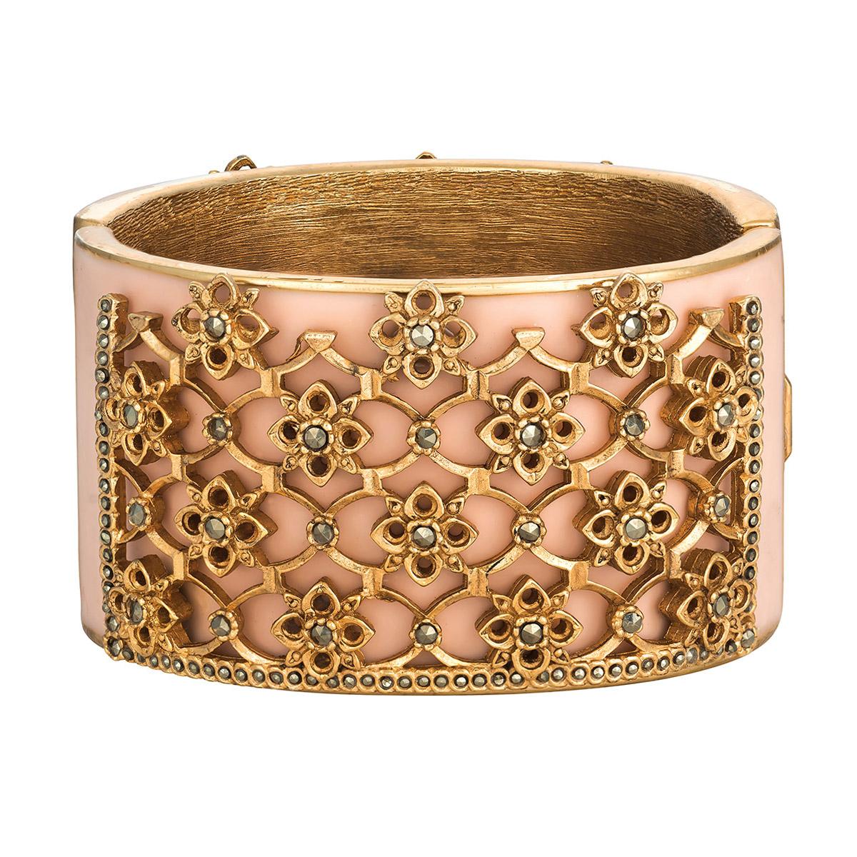 CINER Pink Gated Secret Garden Bracelet with Marcasite Rhinestones In New Condition For Sale In New York, NY