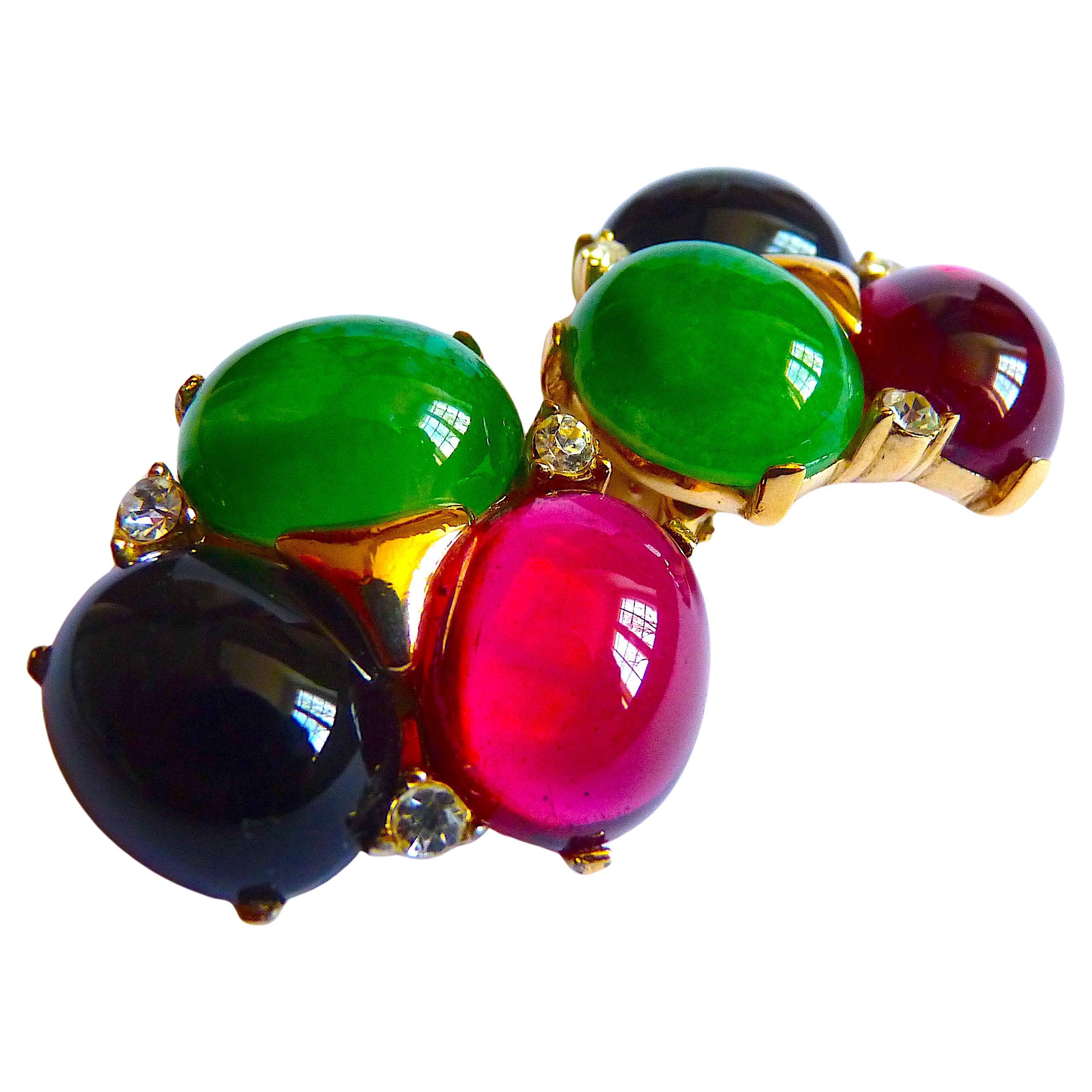 CINER Poured Glass Cabochons and Gold Metal Clip On Earrings, Vintage from 1950s For Sale