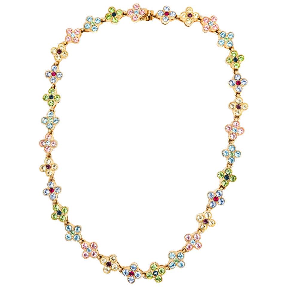 CINER Rhinestone Encrusted 4 Petal Flower Necklace For Sale at 1stDibs