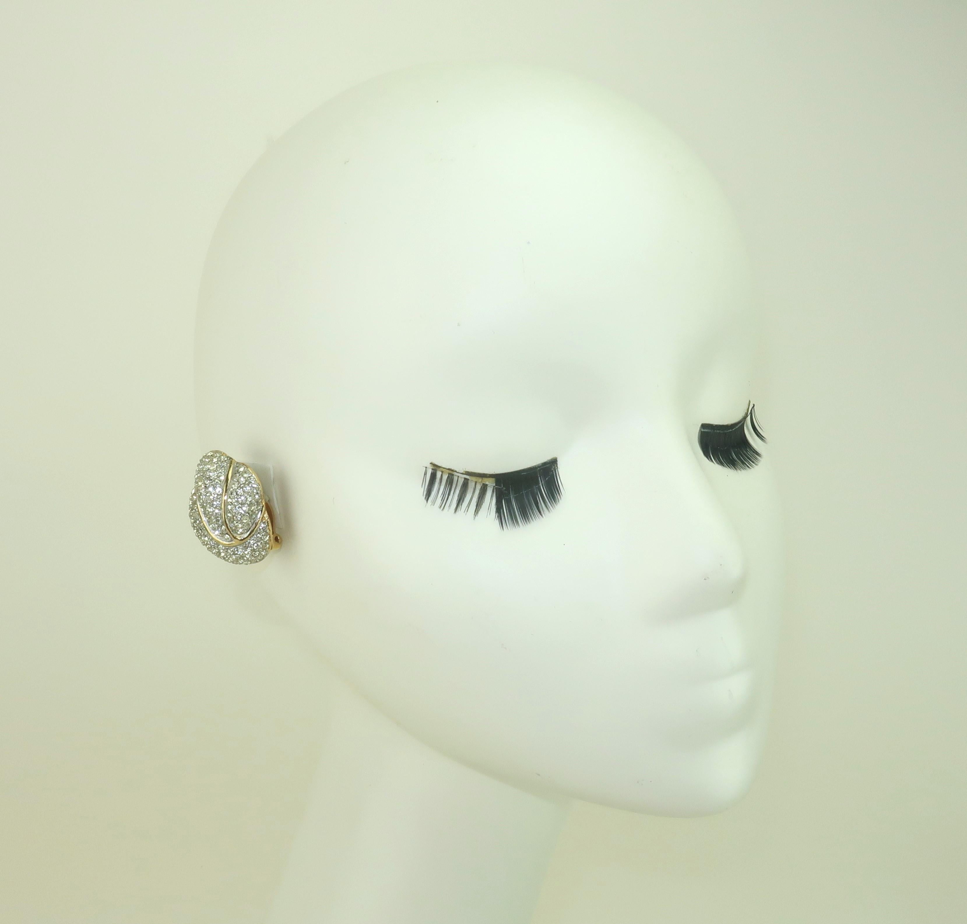 CINER Rhinestone Gold Tone Clip-On Earrings, 1980's 5