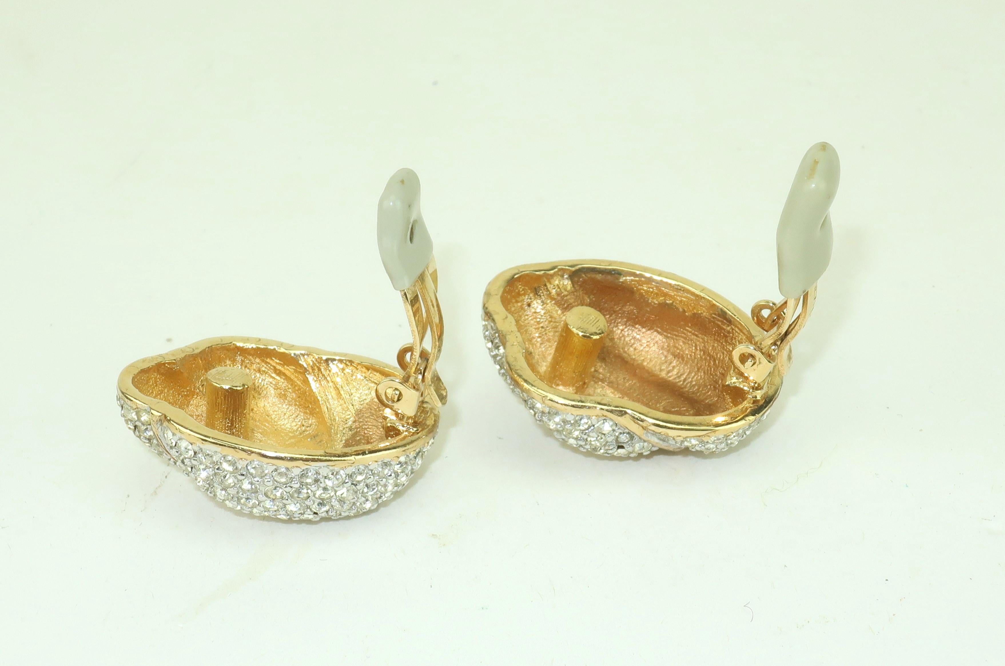 CINER Rhinestone Gold Tone Clip-On Earrings, 1980's 2