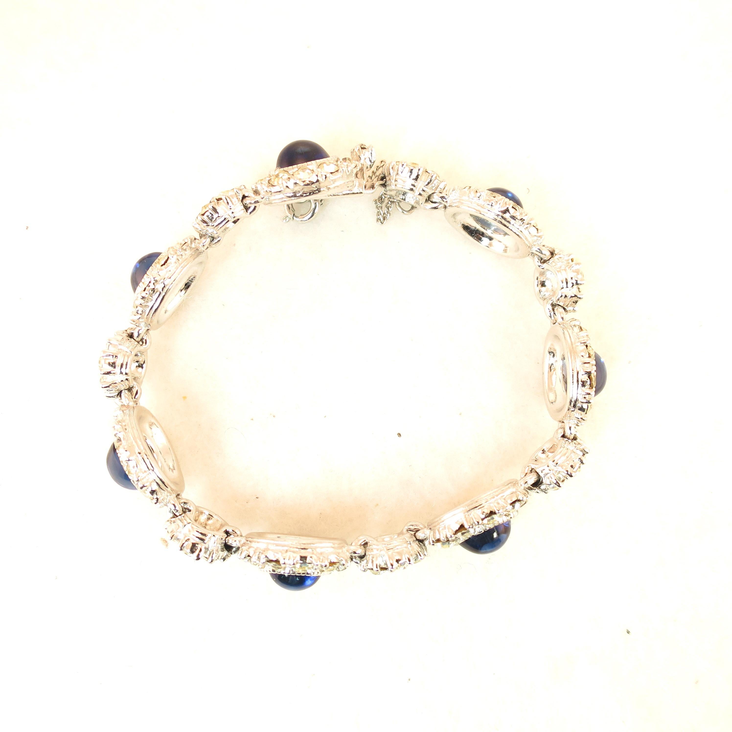 Ciner Sapphire Rhodium Link Bracelet, 1950s For Sale 6