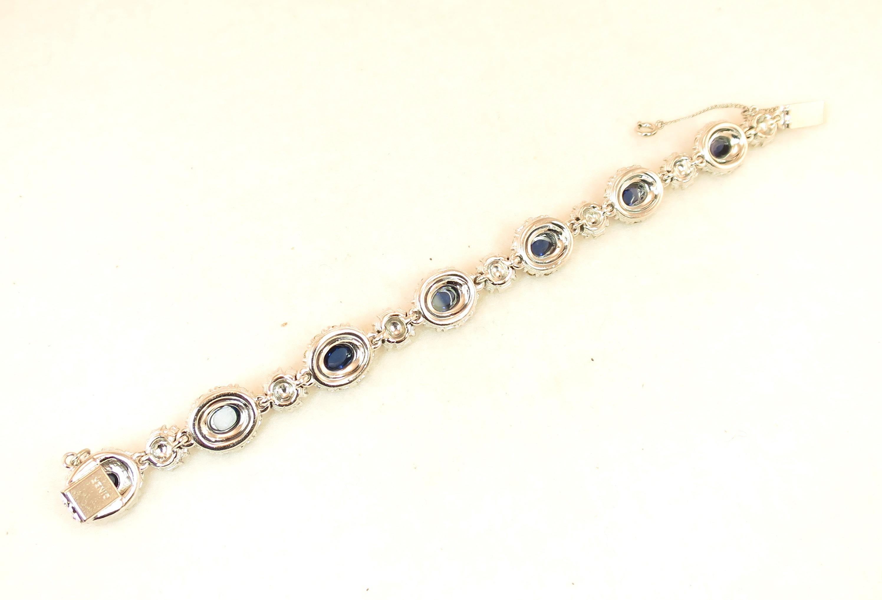 Ciner Sapphire Rhodium Link Bracelet, 1950s For Sale 7