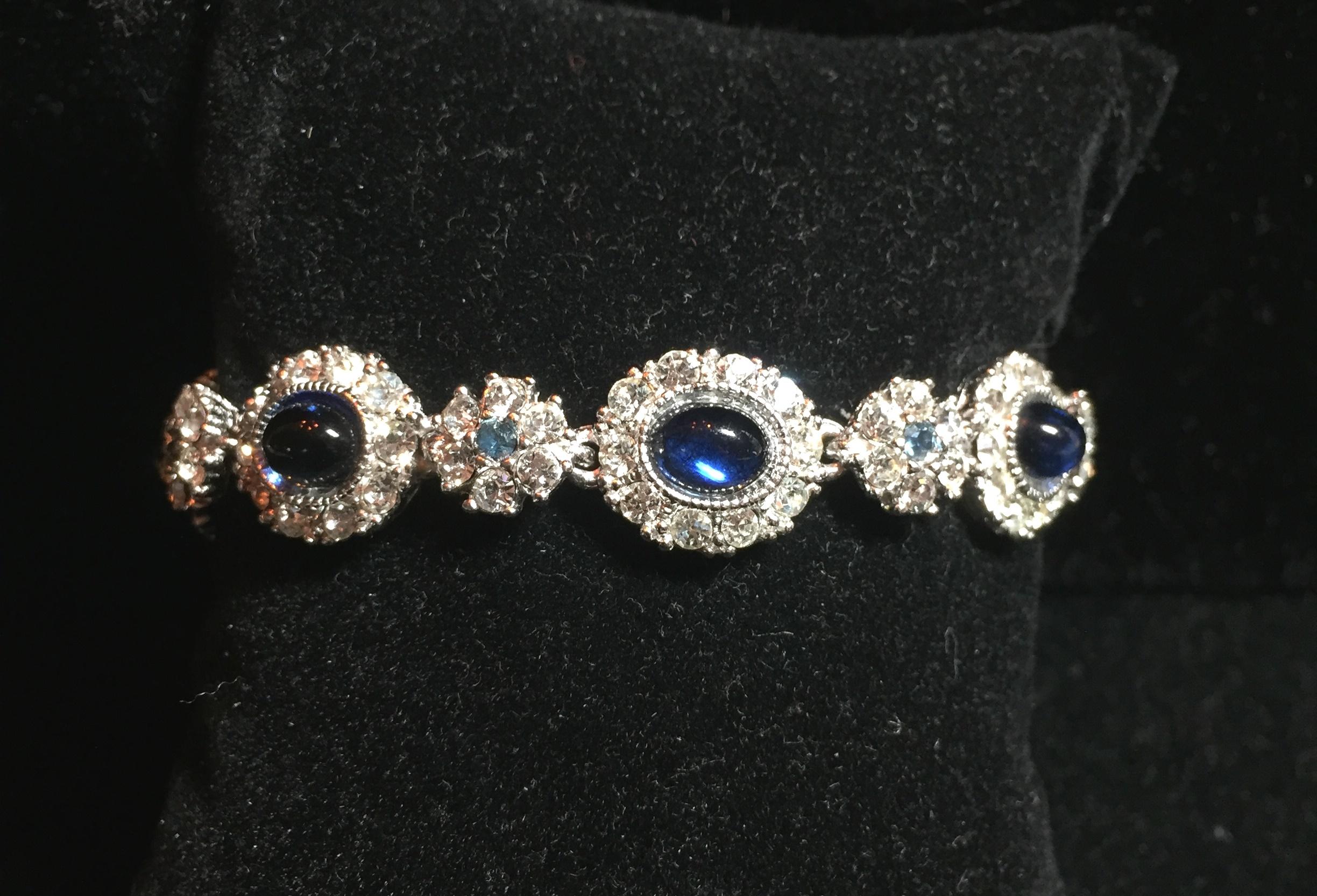 Ciner Sapphire Rhodium Link Bracelet, 1950s For Sale 2