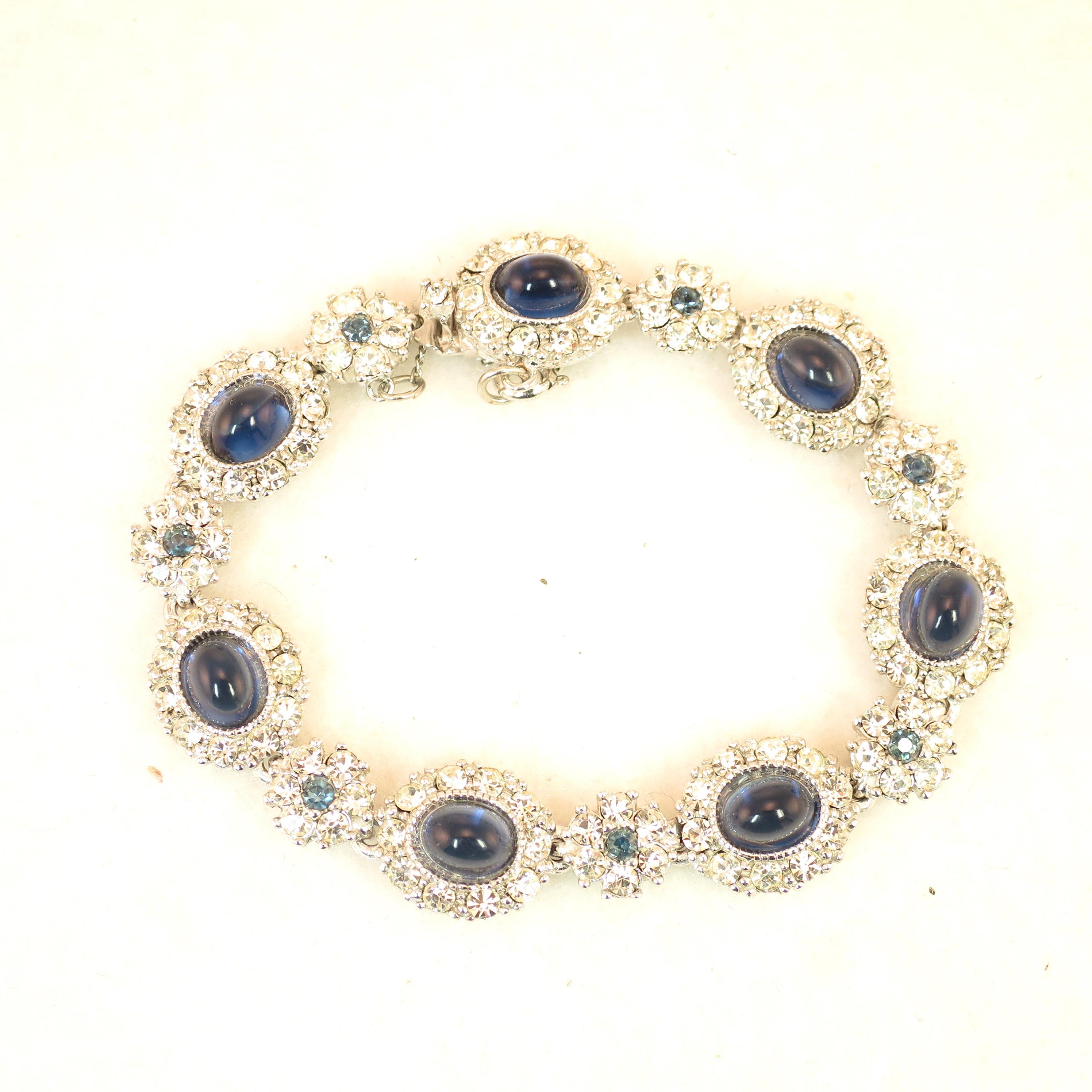 Ciner Sapphire Rhodium Link Bracelet, 1950s For Sale 3