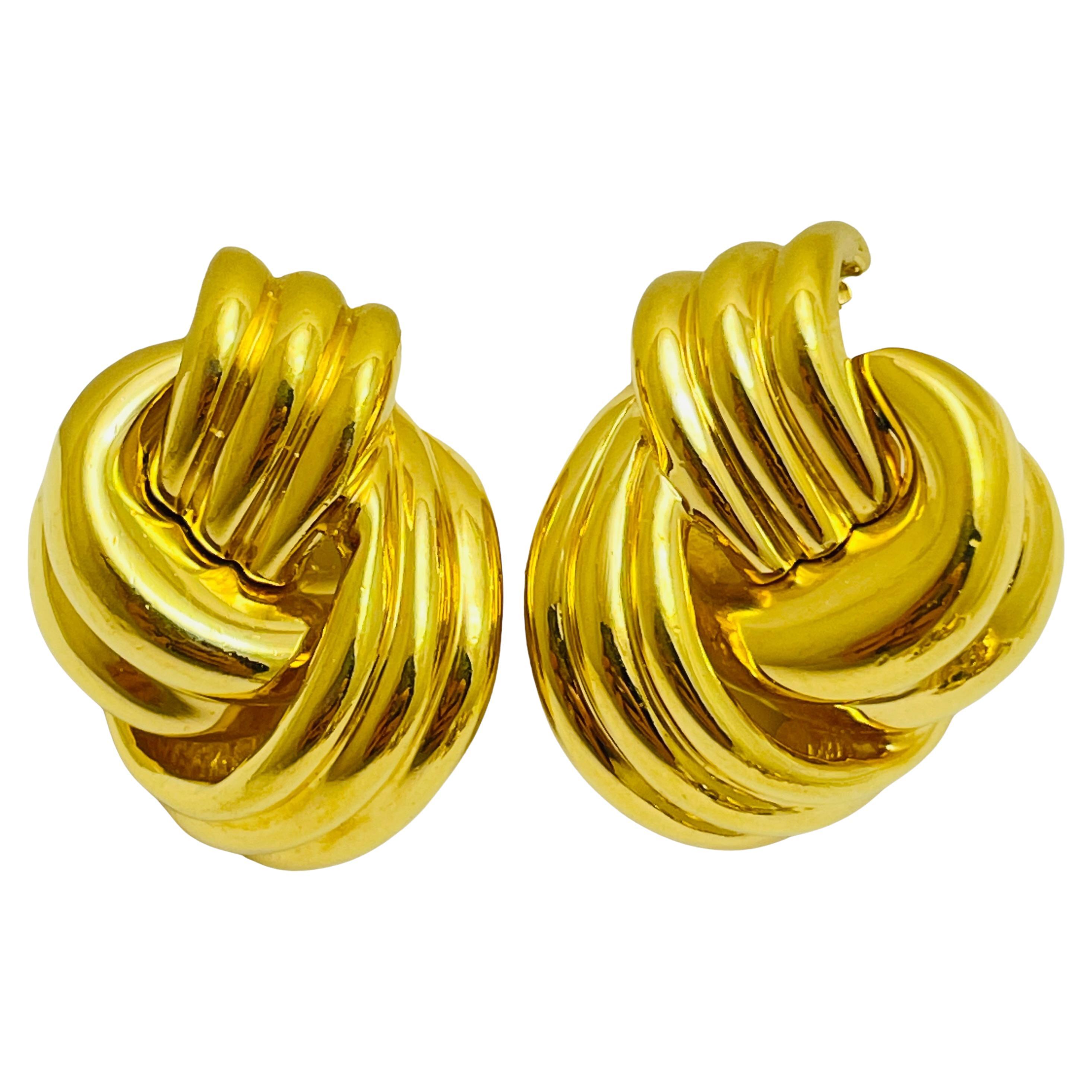 CINER signierte Vintage Goldknoten-Designer-Laufsteg-Ohrclips an Ohrringen, Vintage