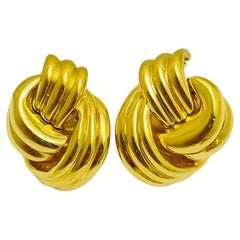 CINER signed vintage gold knot designer runway clip on earrings