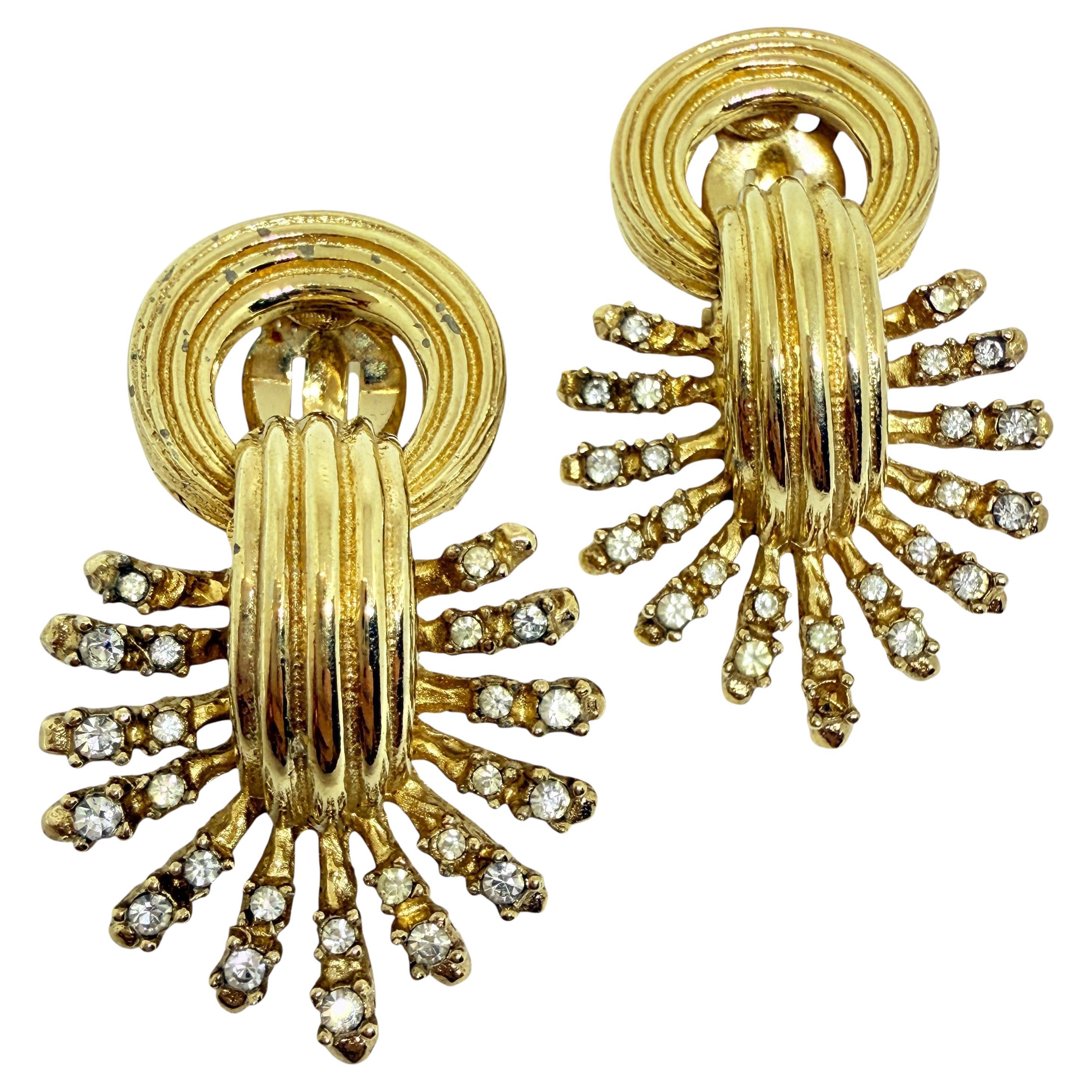 Orecchini a clip vintage firmati CINER con strass massicci di design anni
80