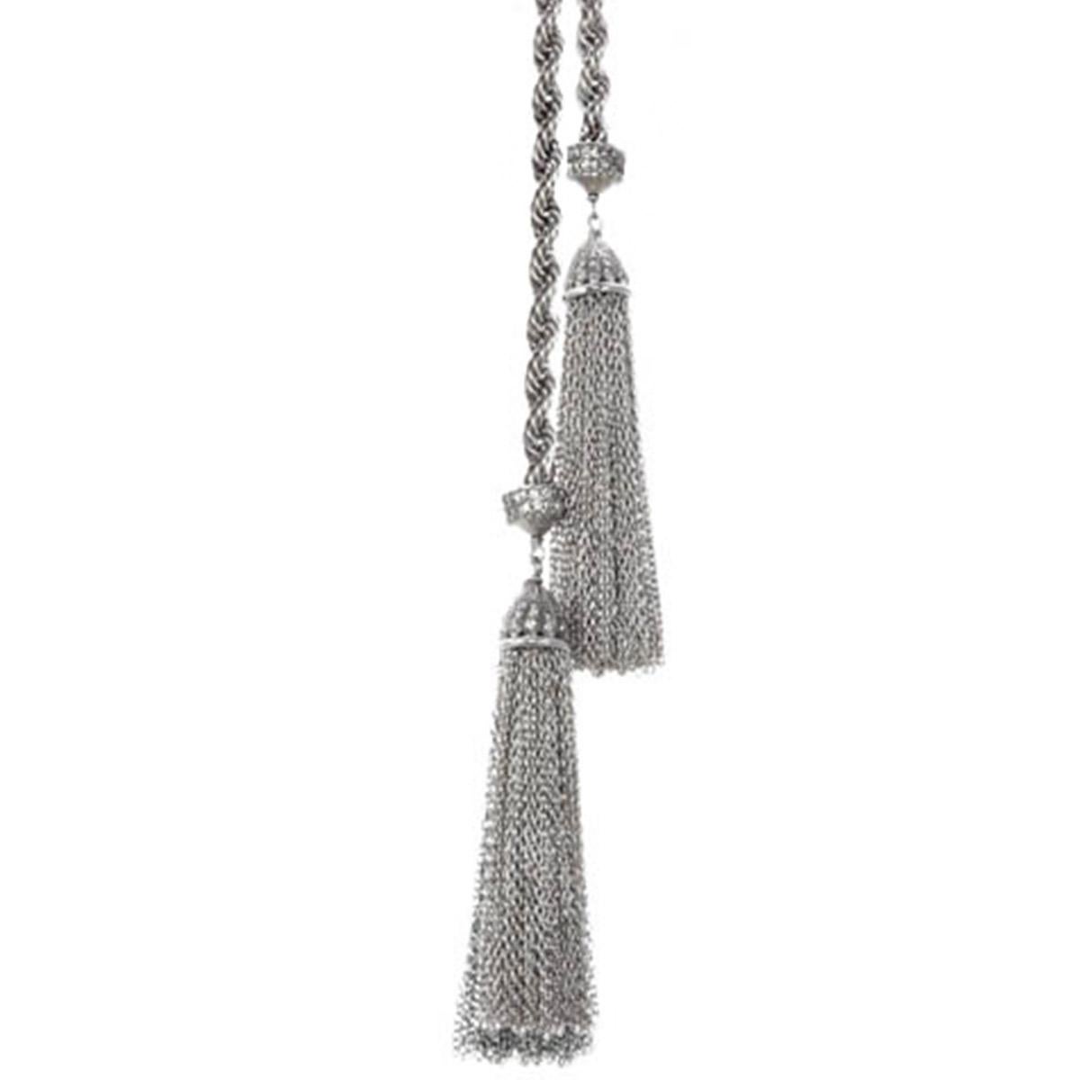 Contemporary CINER Silver Tone Tassel Necklace For Sale