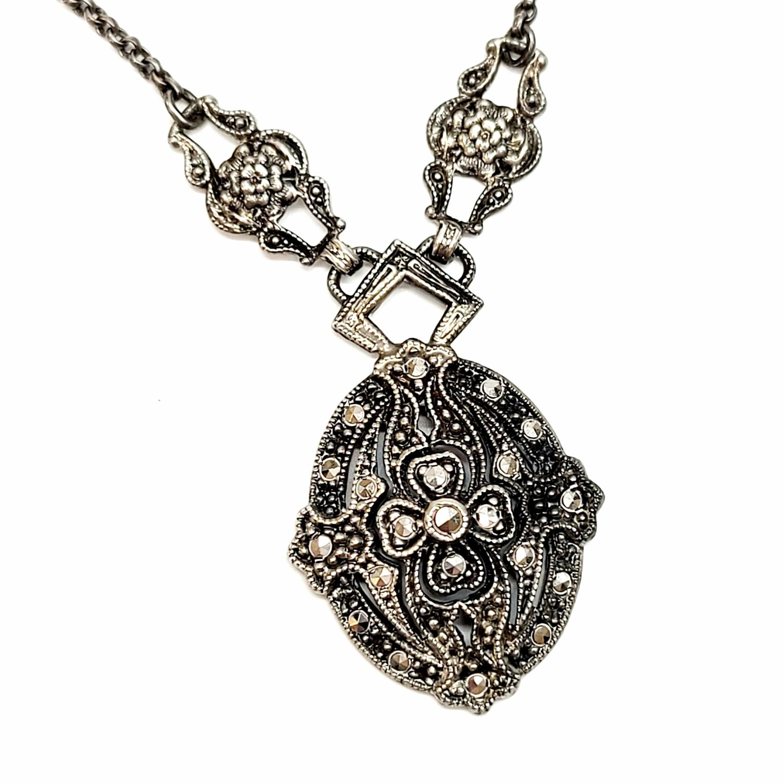 Ciner Sterling Silver Marcasite Necklace at 1stDibs | marcasite pendant ...