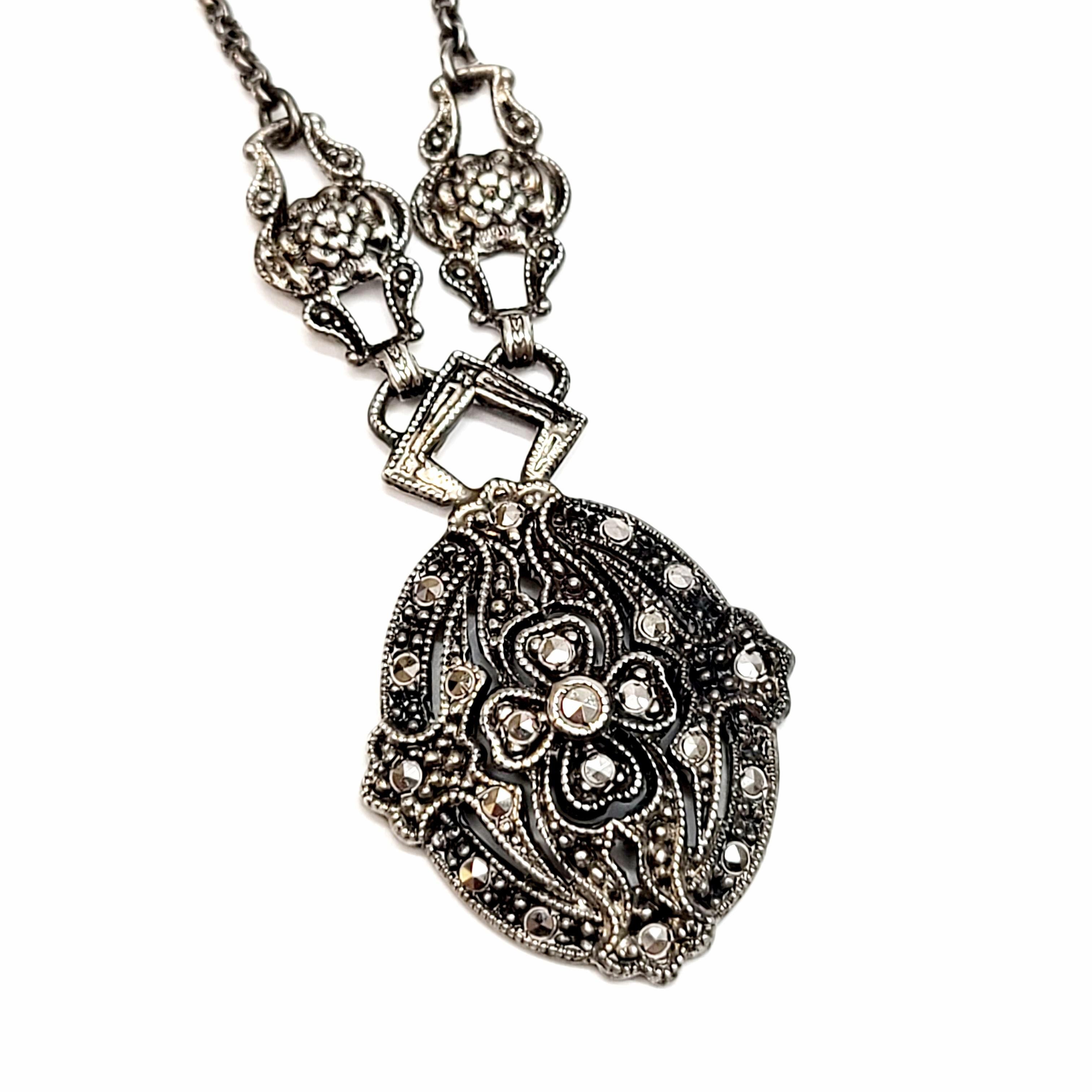 Ciner Sterling Silver Marcasite Necklace at 1stDibs | marcasite pendant ...