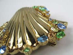 Ciner Swarovski Brooch Crystal Sea Shell Gold tone New Old Stock 1980s