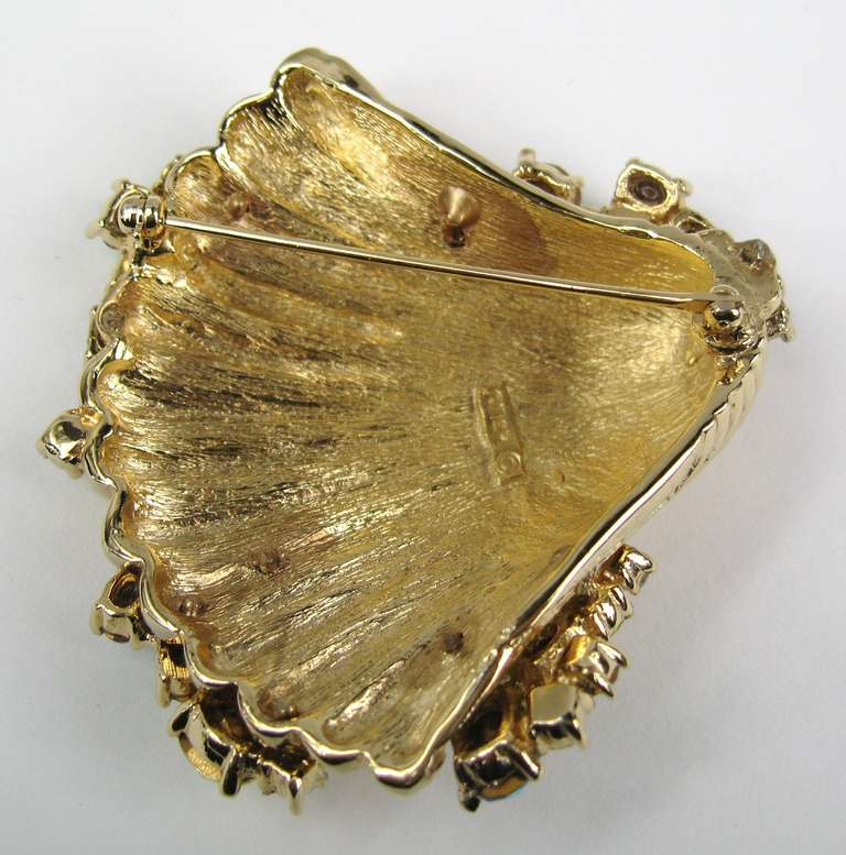 Women's  Ciner Swarovski Brooch Crystal Sea Shell Gold tone New Old Stock 1980s For Sale