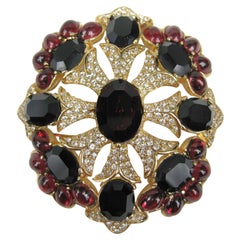 Ciner Swarovski-Brosche mit Anhänger in Schwarz und Rot, neu, nie getragen, 1990er Jahre